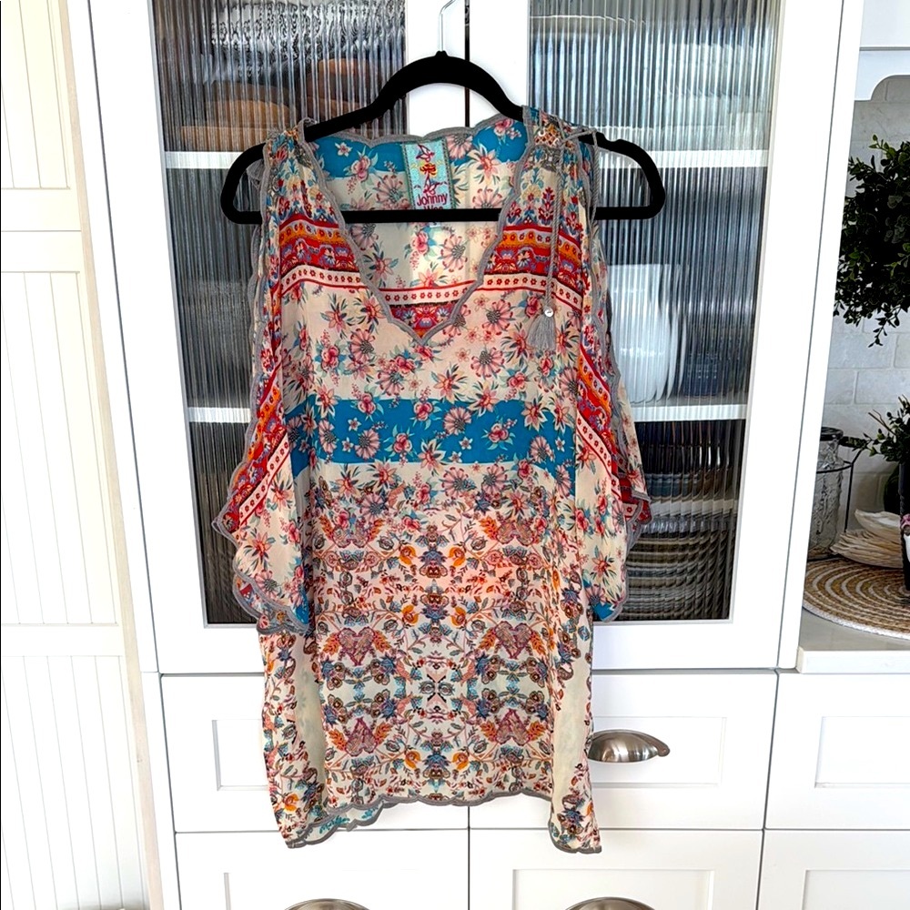 Johnny Was silk  cold shoulder Blouse
